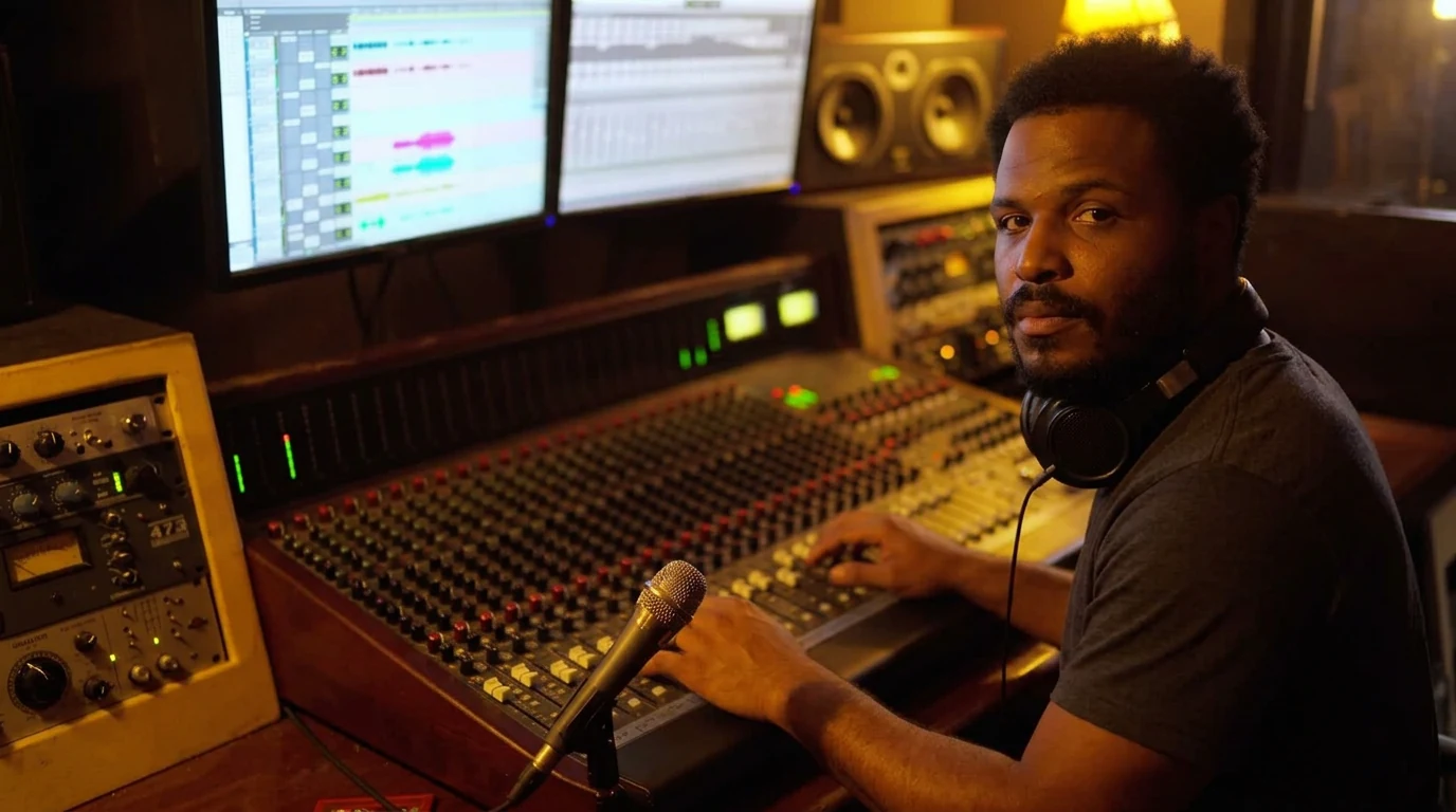 Trevor Coleman working at the studio mixing desk